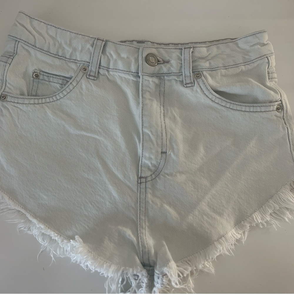 Topshop Light Gray Frayed Jean Shorts